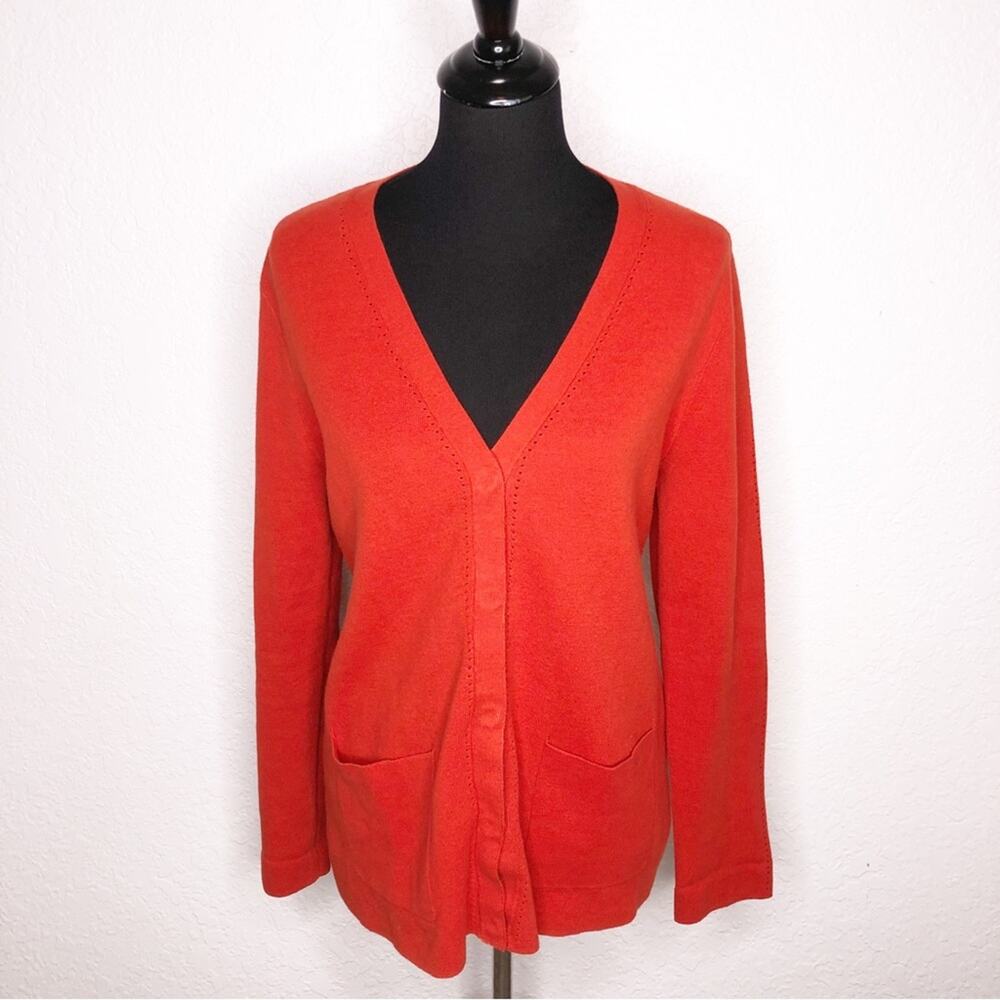 Cabi Passage red mixed ribbed knit snap front v neck cardigan size Medium #3888